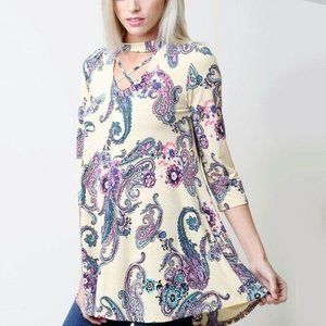 Lovely J Plus Size Multi Paisley Choker Tunic Top